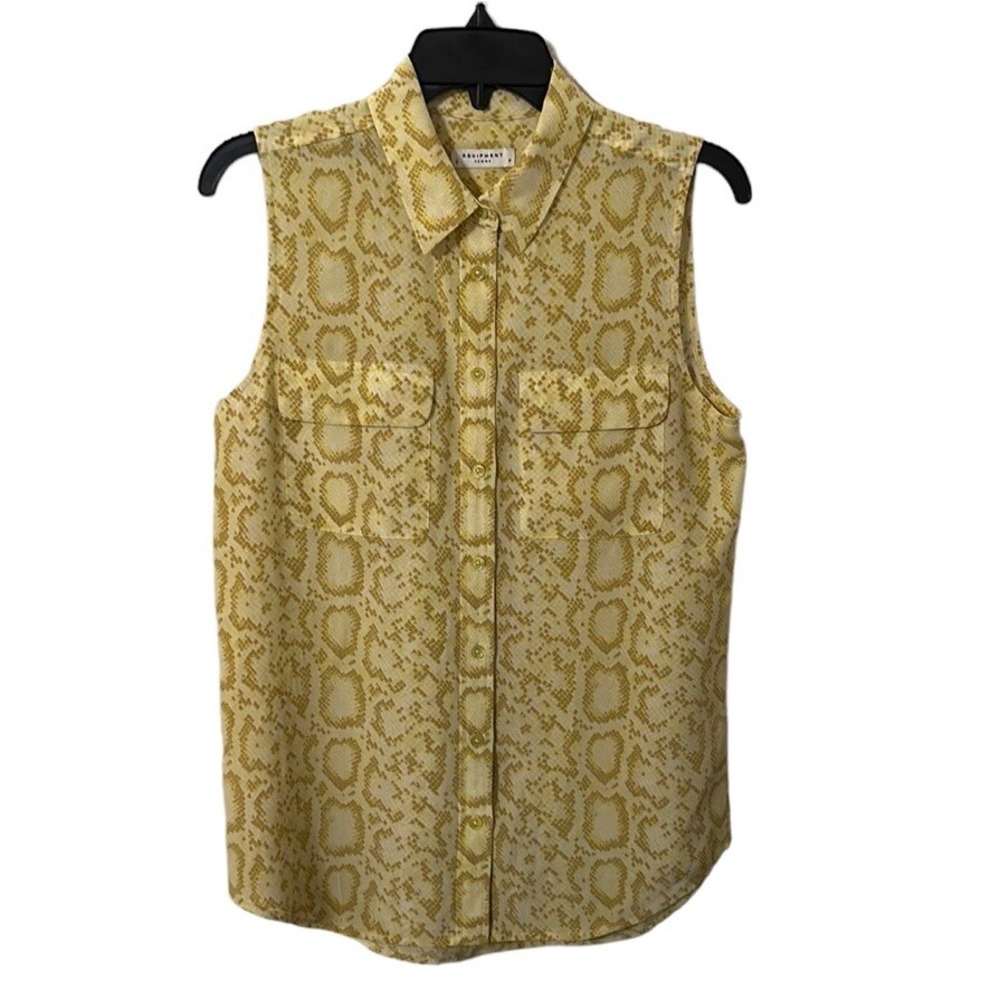 Equipment Femme Women's Yellow Snake Print‎ Sleeveless Button-Down Top Size S